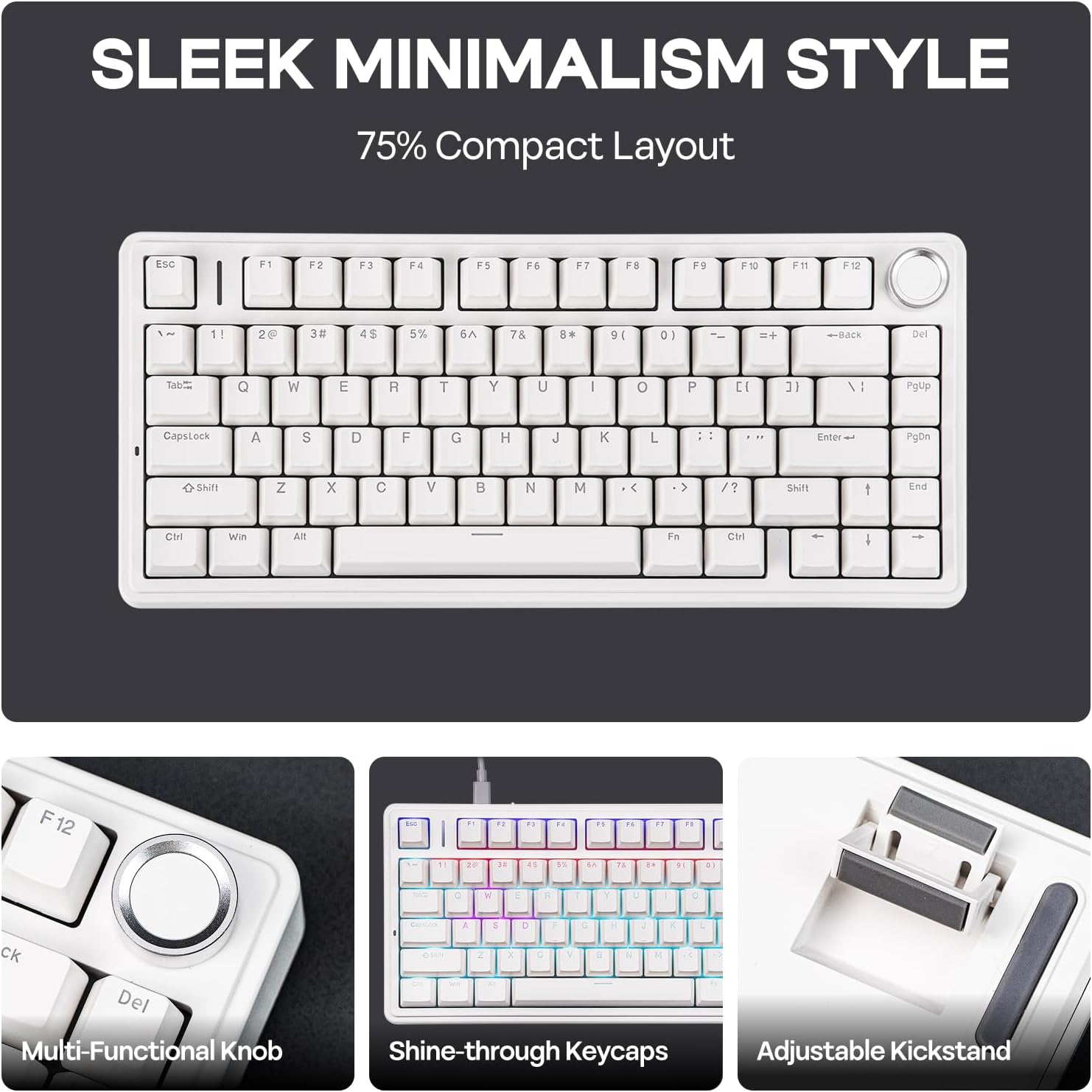 1760651635_EPOMAKER-Aula-F75-Wired-75-Gaming-Keyboard-with-Knob-Shine-Through-ABS-Keycap-Gasket-Structure-Programmable-Hot-Swappable-Creamy-Mechanical-Keyboard-for-GamesOffice-White.jpg EPOMAKER Aula F75-Wired 75% Gaming Keyboard with Knob, Shine Through ABS Keycap, Gasket Structure, Programmable, Hot Swappable Creamy Mechanical Keyboard for Games/Office (White) - Image 5