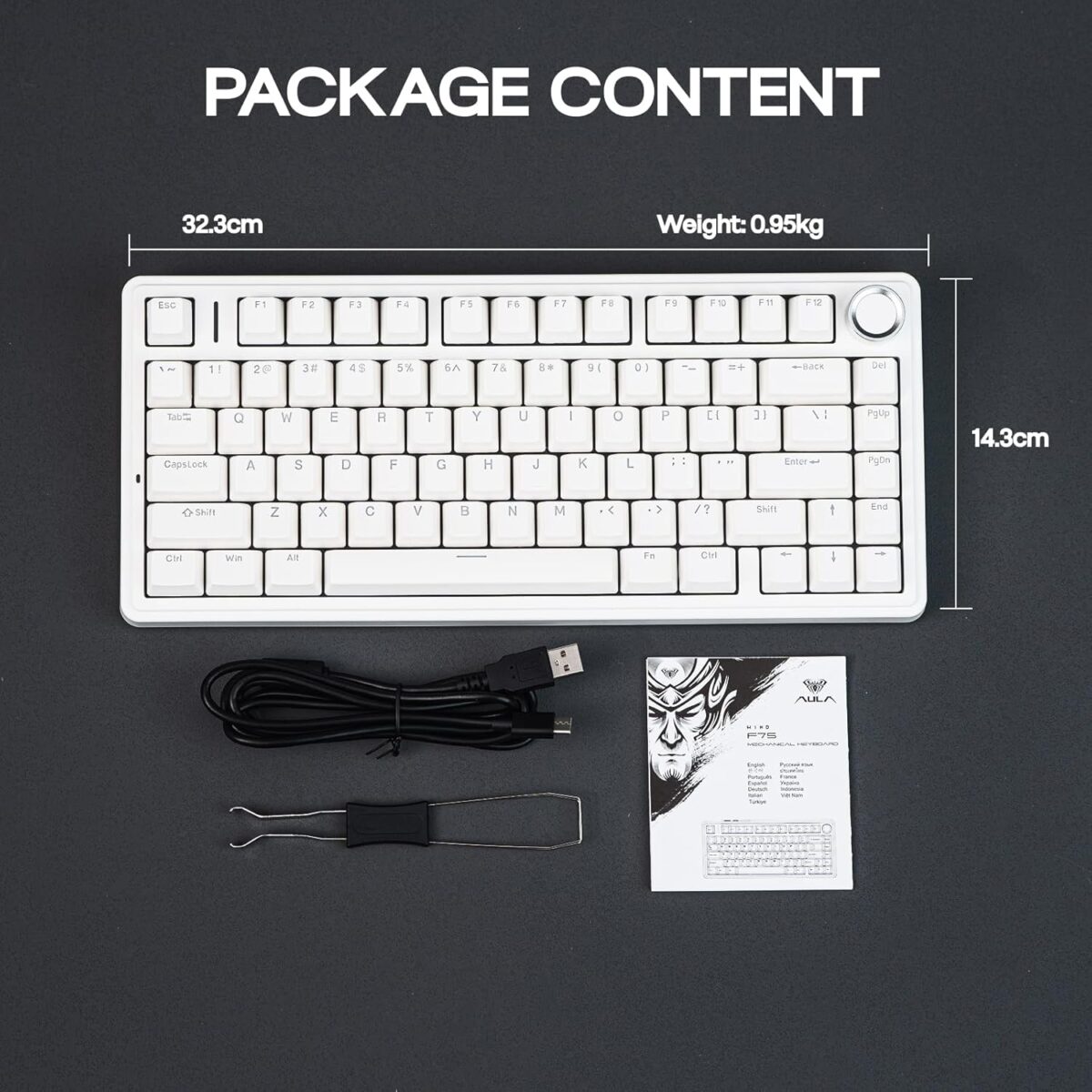 EPOMAKER Aula F75-Wired 75% Gaming Keyboard with Knob, Shine Through ABS Keycap, Gasket Structure, Programmable, Hot Swappable Creamy Mechanical Keyboard for Games/Office (White) - Image 9