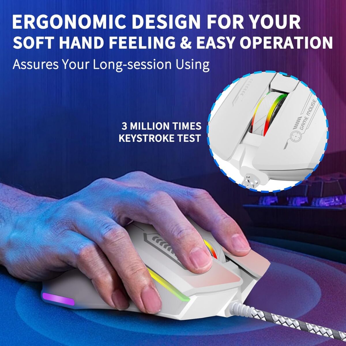 Gaming Mouse, Wired Gaming Mouse with RGB Backlit, 7200DPI Adjustable, PC Gaming Mice with 7 rogrammable Macro Buttonsg, Ergonomic Mouse Gamer for PC, Desktop, Mac，Laptop, Chromebook. - Image 6