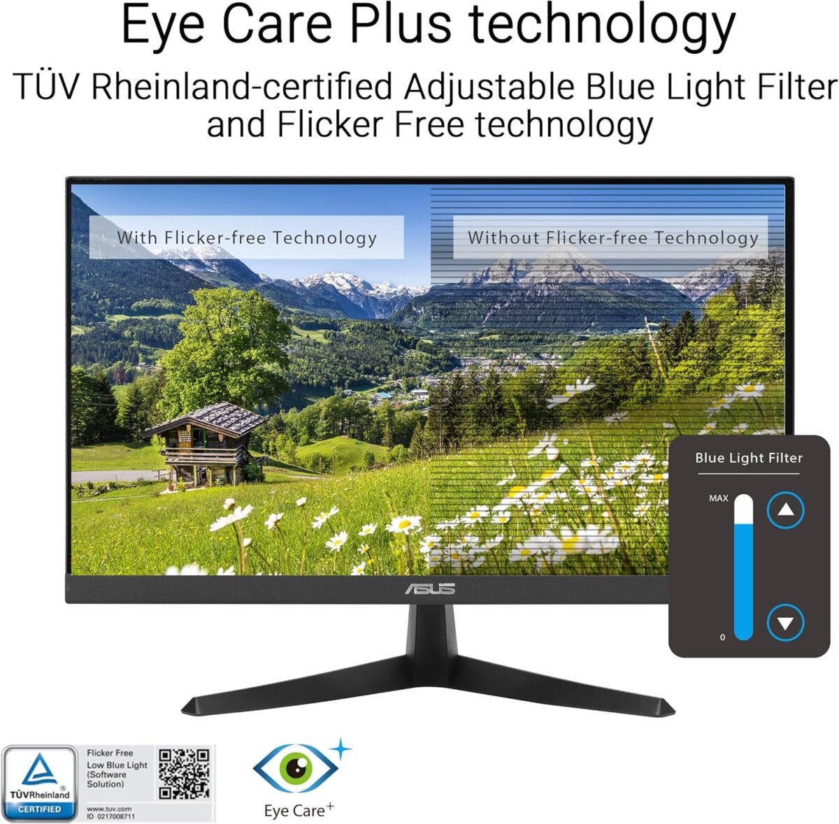 ASUS 22” (21.45" viewable) Eye Care Monitor (VY229HF) - Full HD, IPS, 100Hz, 1ms, SmoothMotion, Adaptive Sync, Eye Care Plus Technology, Blue Light Filter, Flicker Free, Tilt 3 yr Warranty - Image 6