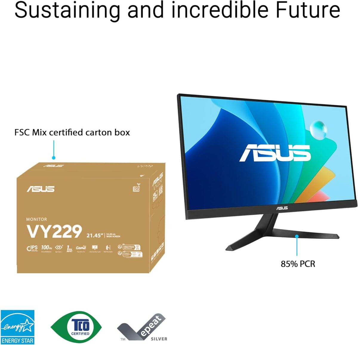 ASUS 22” (21.45" viewable) Eye Care Monitor (VY229HF) - Full HD, IPS, 100Hz, 1ms, SmoothMotion, Adaptive Sync, Eye Care Plus Technology, Blue Light Filter, Flicker Free, Tilt 3 yr Warranty - Image 7