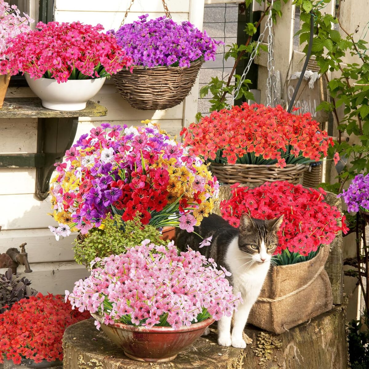 AGIRL 24 Bundles Artificial Flowers for Outdoor,No Fade Fake Plastic Flowers Faux Plants for Decoration Hanging Planters Indoor Outside Garden Porch Window Box Home Wedding Farmhouse - Image 8