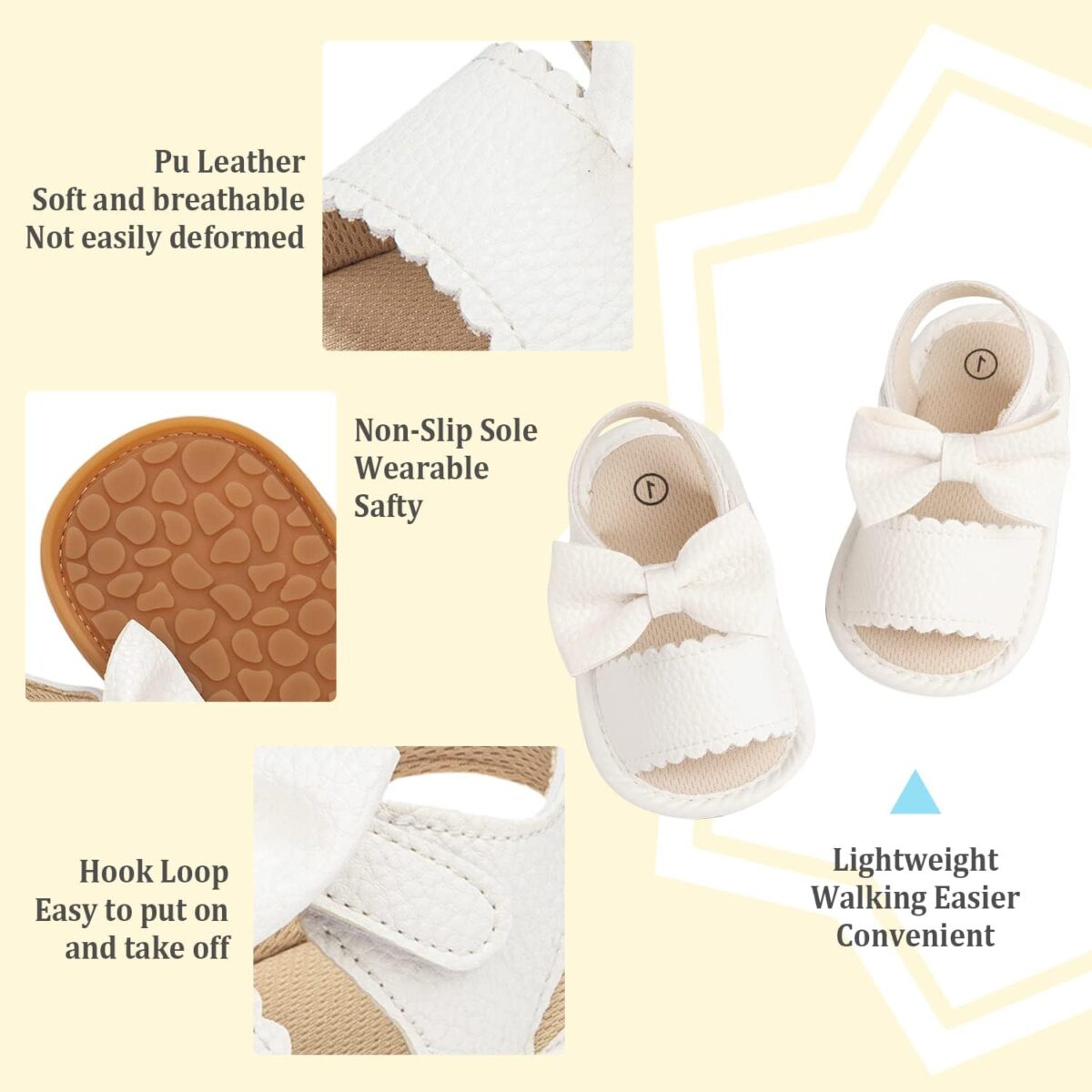 Babelvit Infant Baby Girl Boy Sandals Comfort Premium Summer Outdoor Casual Beach Shoes with Flower Bowknot Anti Slip Rubber Sole Newborn Toddler Prewalker First Walking Shoes - Image 6