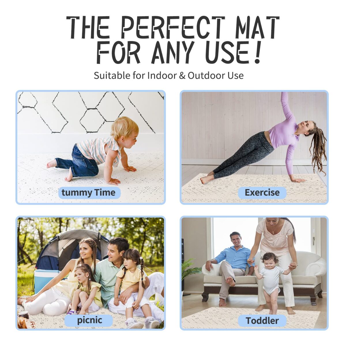 Yay Mats Stylish Extra Large Baby Play Mat. Soft, Thick, Non-Toxic Foam Covers 6 ft x 4 ft. Expandable Tiles with Edges Infants and Kids Playmat Tummy Time Mat (Carter Mudcloth Tan) - Image 6
