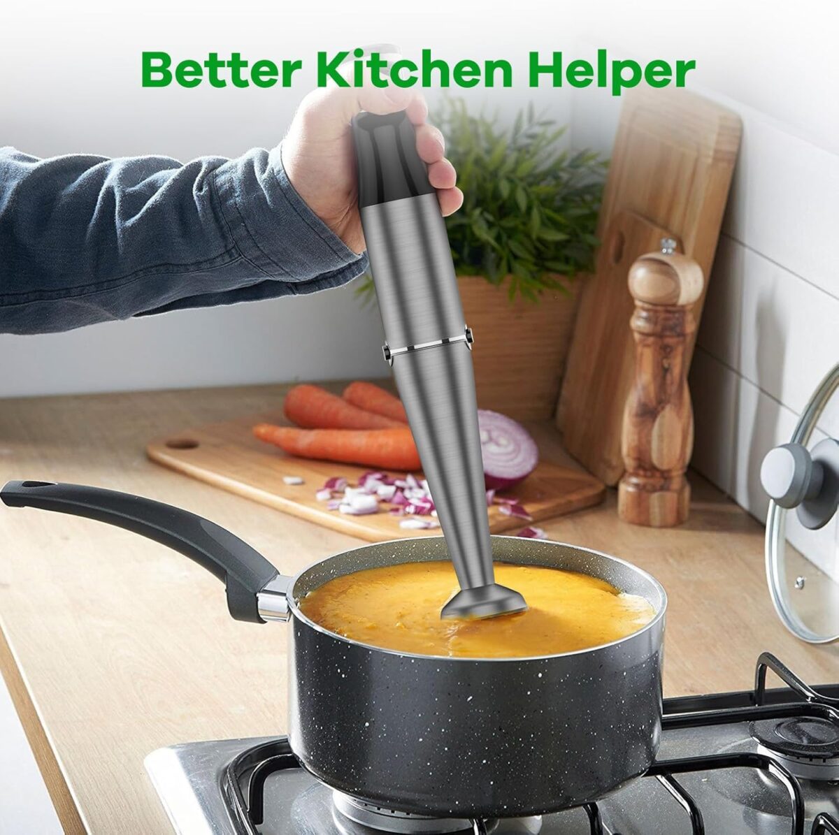 Immersion Blender Handheld Corded Hand Blenders Set 1100W, Trigger Variable Speed 5 in 1 Stick Emulsifier with Chopper, Whisk and Frother for Soup, Baby Food and Smoothies - Image 7