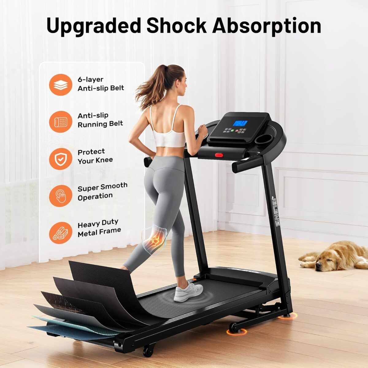 Treadmill for Home with 0-15% Auto Incline, Foldable Walking Pad Treadmill with 330LBS Weight Capacity and Pulse Sensors, 3.0HP Quiet Walking Pad with App and LCD Display - Image 6