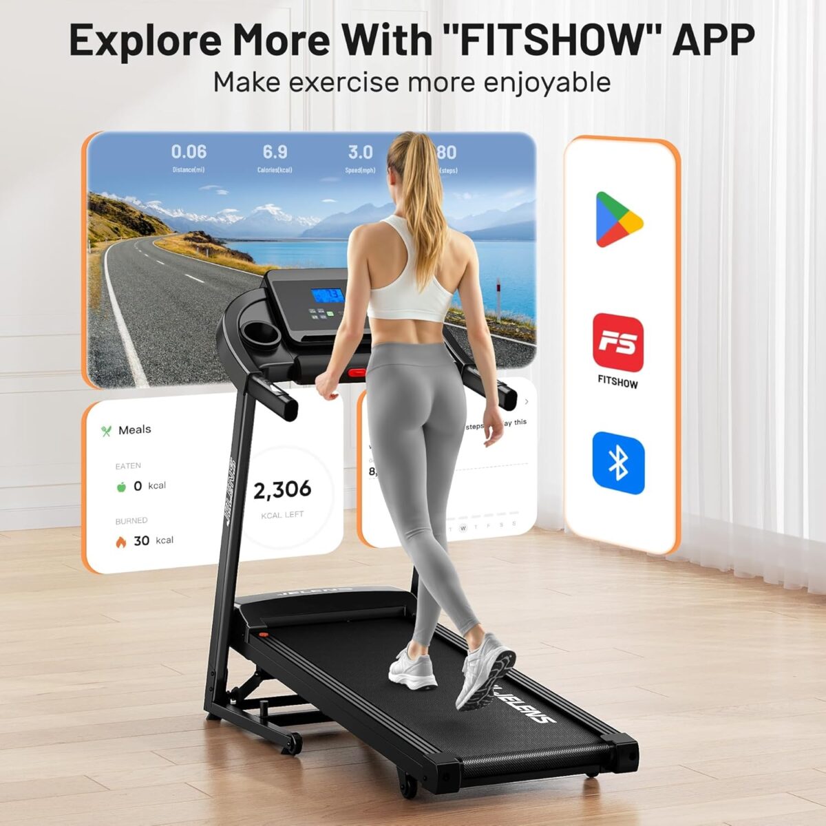 Treadmill for Home with 0-15% Auto Incline, Foldable Walking Pad Treadmill with 330LBS Weight Capacity and Pulse Sensors, 3.0HP Quiet Walking Pad with App and LCD Display - Image 7