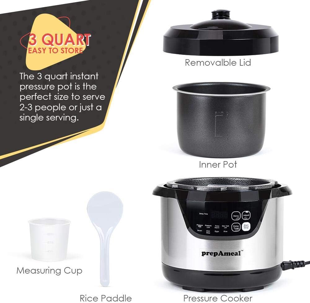 1760735477_3-Quart-Pressure-Cooker-8-IN-1-Multi-Use-Programmable-Instant-Cooker-Electric-Pressure-Pot-with-Slow-Cook-Rice-Steamer-Saute-Brown-Warmer.jpg 3 Quart Pressure Cooker 8 IN 1 Multi Use Programmable Instant Cooker Electric Pressure Pot with Slow Cook, Rice, Steamer, Sauté, Brown, Warmer - Image 8