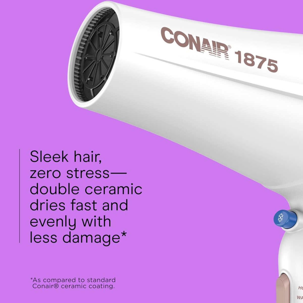 Conair Double Ceramic Hair Dryer, 1875W Blow Dryer with Diffuser and Concentrator, Ionic Conditioning, 3 Heat & 2 Speed Settings, Amazon Exclusive, White - Image 4