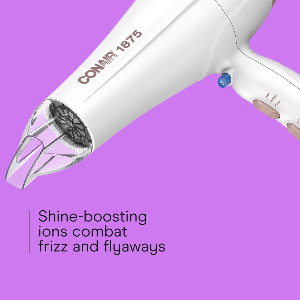 Conair Double Ceramic Hair Dryer, 1875W Blow Dryer with Diffuser and Concentrator, Ionic Conditioning, 3 Heat & 2 Speed Settings, Amazon Exclusive, White - Image 5