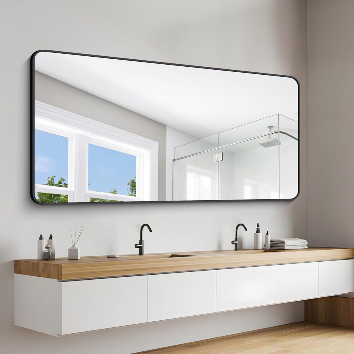 72" x 36"Bathroom Mirror, Matte Black Wall Mirror with Metal Frame, Decorative Rectangular Vanity Mirror for Bedroom Bathroom Living Room Entryway (Horizontal/Vertical) - Image 4