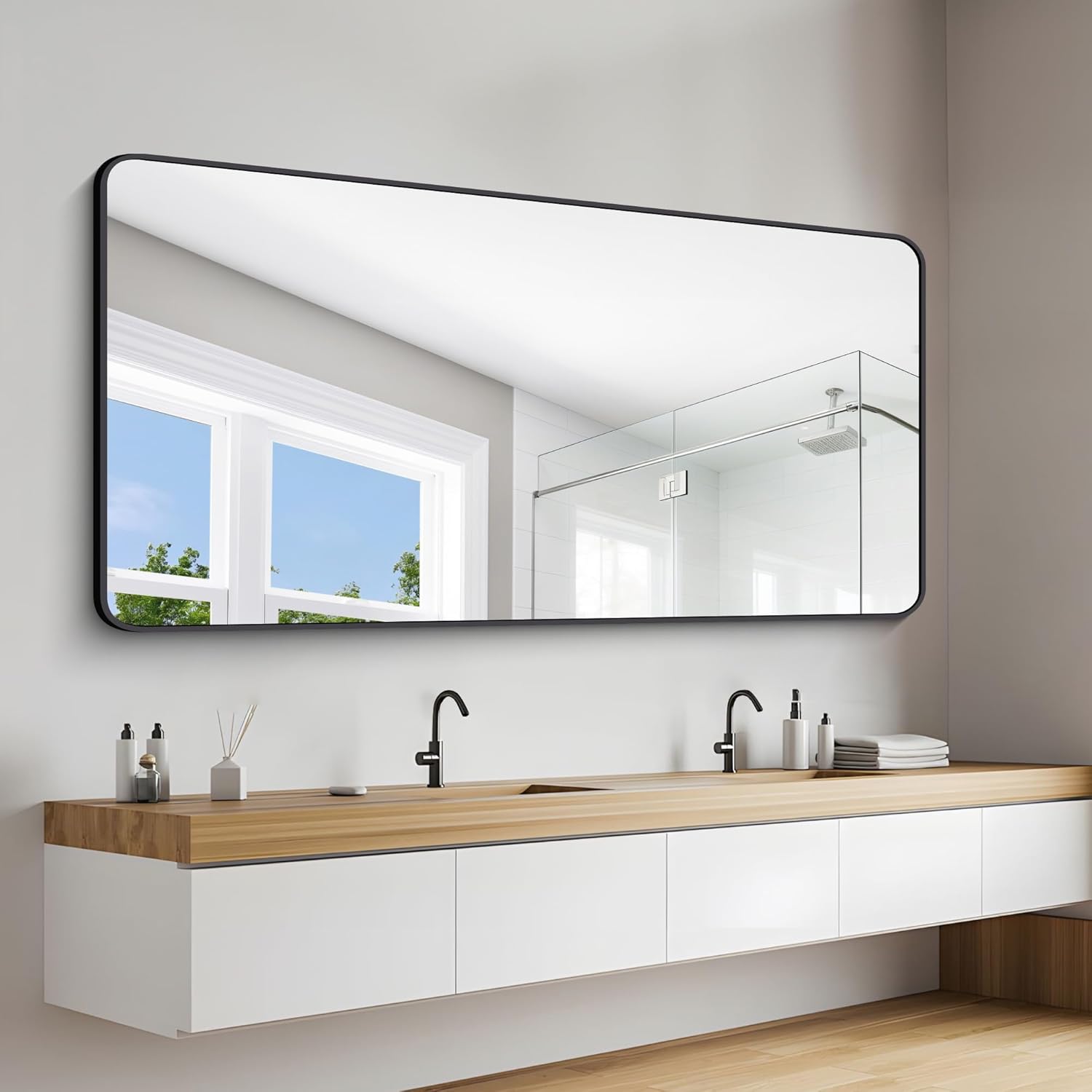 1760737240_72-x-36Bathroom-Mirror-Matte-Black-Wall-Mirror-with-Metal-Frame-Decorative-Rectangular-Vanity-Mirror-for-Bedroom-Bathroom-Living-Room-Entryway-HorizontalVertical.jpg 72" x 36"Bathroom Mirror, Matte Black Wall Mirror with Metal Frame, Decorative Rectangular Vanity Mirror for Bedroom Bathroom Living Room Entryway (Horizontal/Vertical) - Image 4