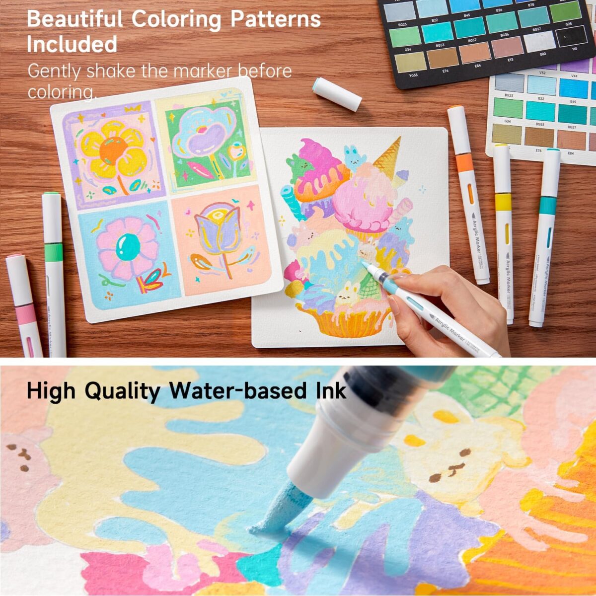 Shuttle Art Automatic Ink Control Acrylic Paint Markers, 36 Colors Brush Tip Acrylic Paint Pens for Rock Painting, Ceramic, Wood, Canvas, Glass, Stone, Fabric, Card Making, DIY & Art Supplies - Image 7
