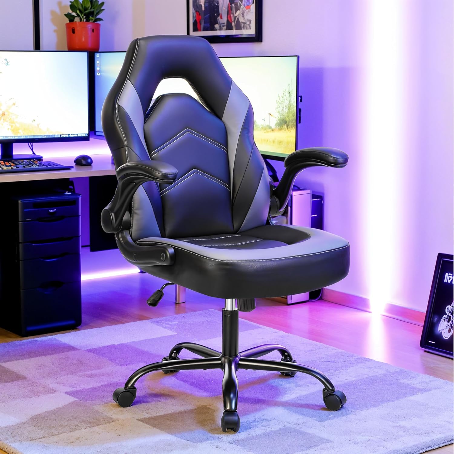 1760737824_Ergonomic-Gaming-Desk-Chair-Adjustable-PU-Leather-Swivel-Racing-Chair-with-Flip-up-Armrests-for-Home-Office-and-Entertainment-Perfect-for-Adults-Kids-and-Gamers.jpg Ergonomic Gaming Desk Chair - Adjustable PU Leather Swivel Racing Chair with Flip-up Armrests for Home Office and Entertainment, Perfect for Adults, Kids, and Gamers - Image 3