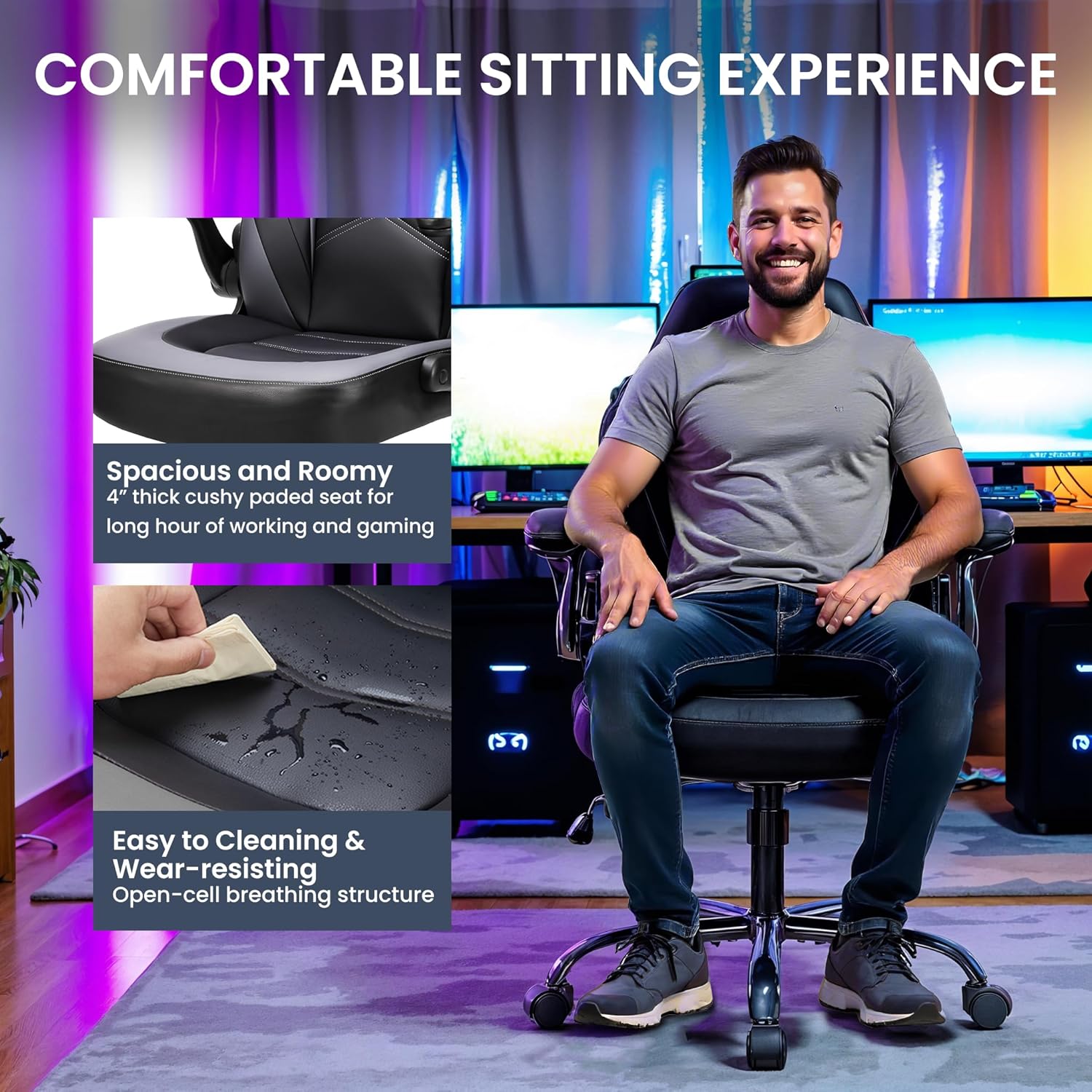 1760737830_Ergonomic-Gaming-Desk-Chair-Adjustable-PU-Leather-Swivel-Racing-Chair-with-Flip-up-Armrests-for-Home-Office-and-Entertainment-Perfect-for-Adults-Kids-and-Gamers.jpg Ergonomic Gaming Desk Chair - Adjustable PU Leather Swivel Racing Chair with Flip-up Armrests for Home Office and Entertainment, Perfect for Adults, Kids, and Gamers - Image 6