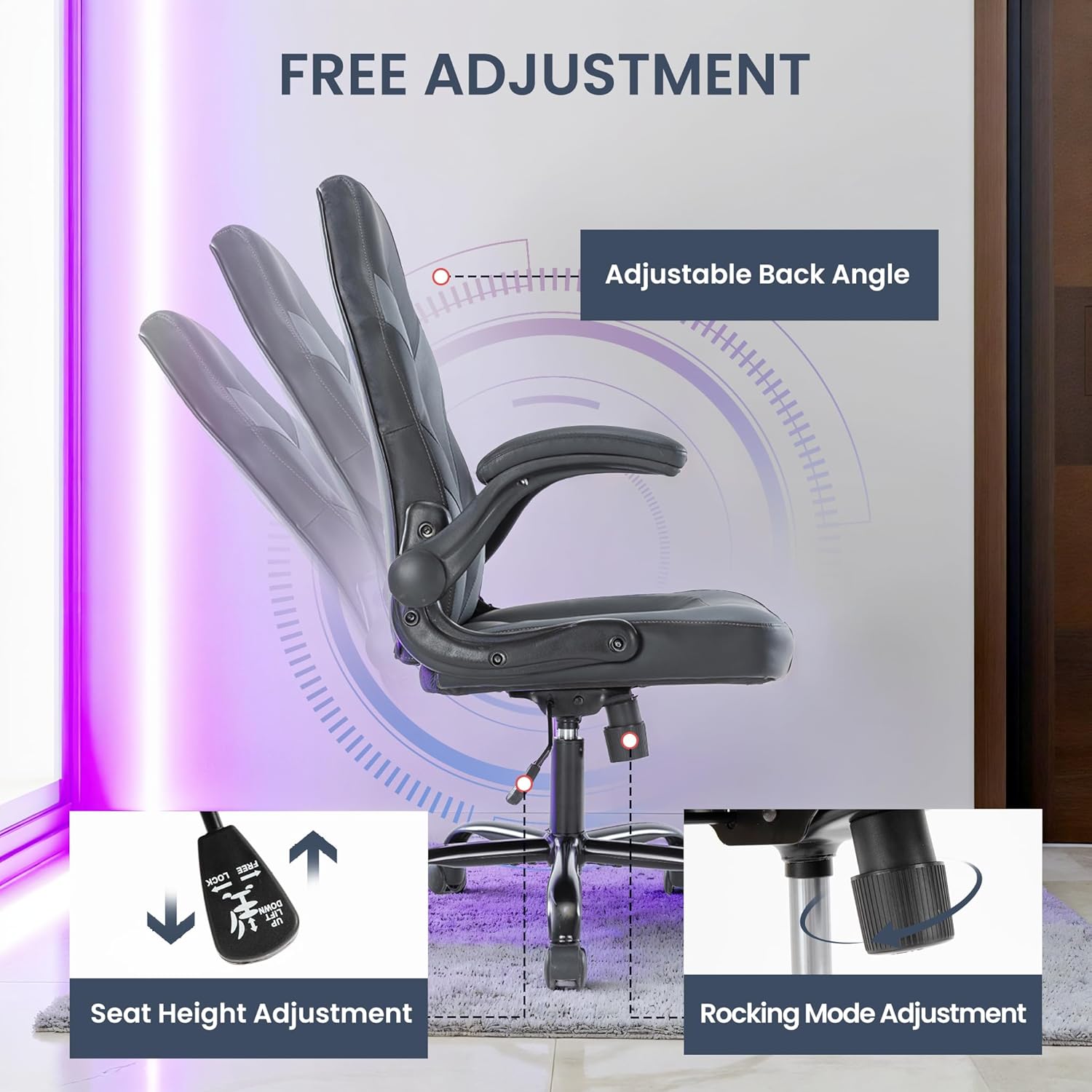 1760737832_Ergonomic-Gaming-Desk-Chair-Adjustable-PU-Leather-Swivel-Racing-Chair-with-Flip-up-Armrests-for-Home-Office-and-Entertainment-Perfect-for-Adults-Kids-and-Gamers.jpg Ergonomic Gaming Desk Chair - Adjustable PU Leather Swivel Racing Chair with Flip-up Armrests for Home Office and Entertainment, Perfect for Adults, Kids, and Gamers - Image 7