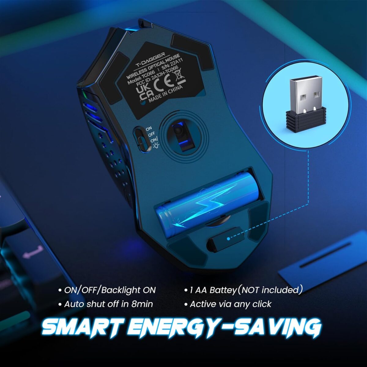 T-DAGGER Wireless Gaming Mouse- USB Cordless PC Accessories Computer Mice with LED Backlit, Ergonomic Gamer Laptop Mouse with 7 Silent Buttons, 5 Adjustable DPI Plug & Play for PC - Image 5