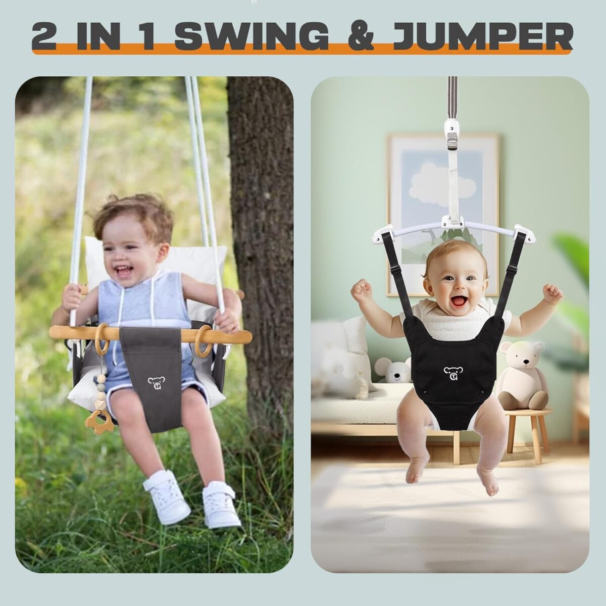 2-in-1 Baby Jumper & Swing - Foldable Stand, Stable Toddler Swing Set for Indoor & Outdoor Use - Image 3