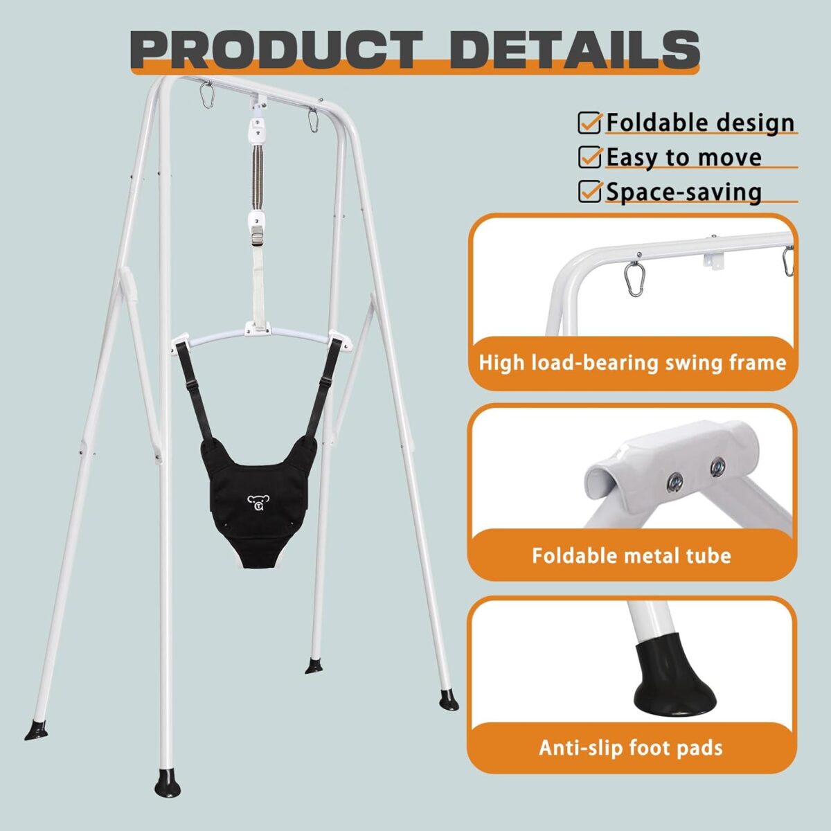 2-in-1 Baby Jumper & Swing - Foldable Stand, Stable Toddler Swing Set for Indoor & Outdoor Use - Image 6