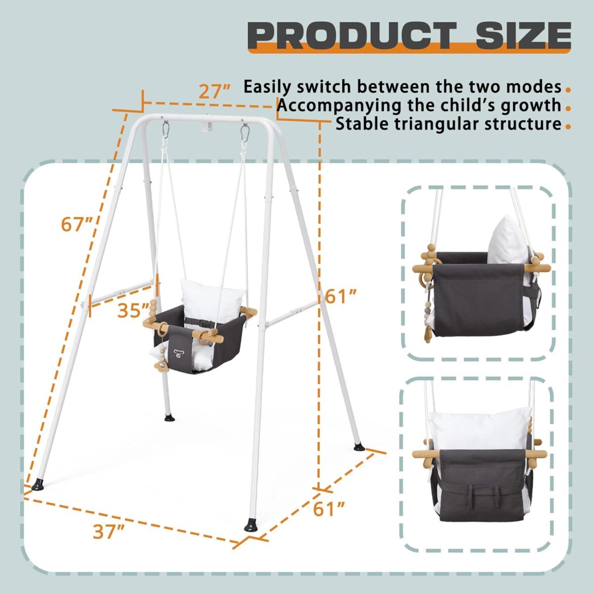 2-in-1 Baby Jumper & Swing - Foldable Stand, Stable Toddler Swing Set for Indoor & Outdoor Use - Image 8