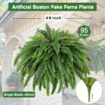 Single Silky Artificial Boston Fern Bush, 49Inch Large Artificial Ferns for Outdoors, Large Faux Ferns Artificial Plants,Suitable for Decorating Office, Living Room Faux Greenery,95Branches - Image 3