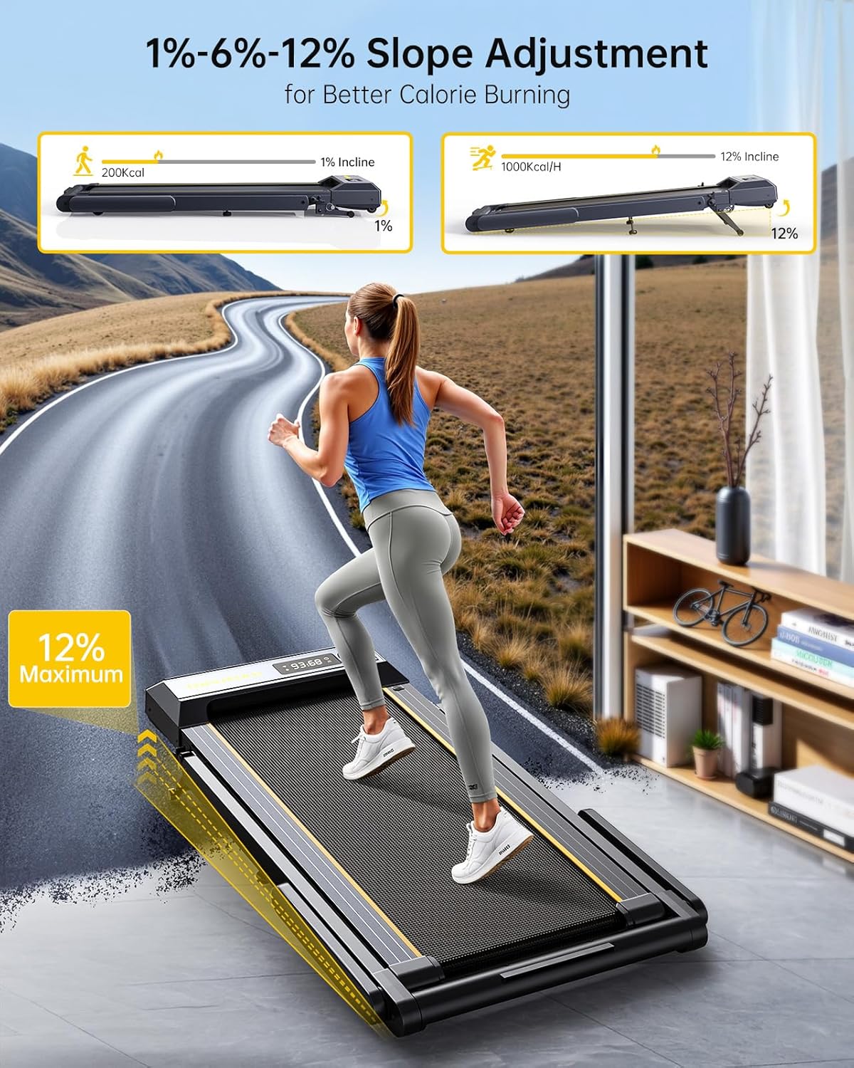 1760823893_Walking-Pad-Treadmill-with-12-Incline-4-in-1-Folding-Treadmill-for-HomeOffice-with-Handle-Bar-2.5HP-Under-Desk-Treadmills-Portable-Walking-Pad-with-App-Bluetooth-Speaker-0.6-10MPH.jpg Walking Pad Treadmill with 12% Incline, 4 in 1 Folding Treadmill for Home/Office with Handle Bar, 2.5HP Under Desk Treadmills Portable Walking Pad with App & Bluetooth Speaker, 0.6-10MPH - Image 3