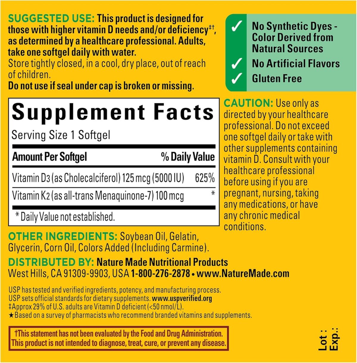 Nature Made Vitamin D3 K2 Supplement, 5000 IU (125 mcg) Vitamin D for Bone, Teeth, Muscle and Immune Support, 30 D3 and K2 Softgels, 30 Day Supply - Image 6