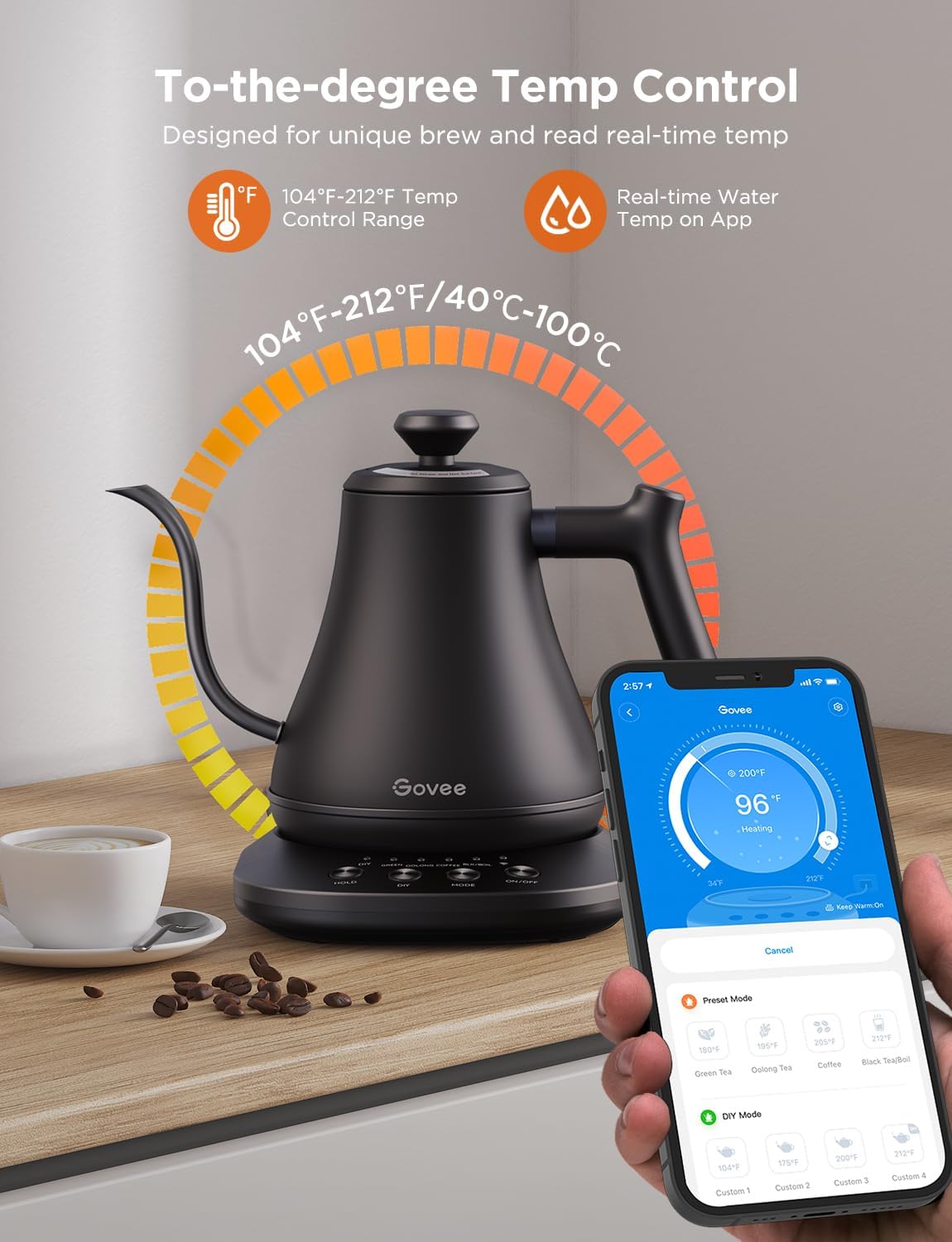 1760825585_Govee-Smart-Electric-Kettle-WiFi-Variable-Temperature-Gooseneck-Pour-Over-Kettle-and-Tea-Kettle-Alexa-Control-1200W-Quick-Heating-100-Stainless-Steel-0.8L-Matte-Black.jpg Govee Smart Electric Kettle, WiFi Variable Temperature Gooseneck Pour Over Kettle and Tea Kettle, Alexa Control, 1200W Quick Heating, 100% Stainless Steel, 0.8L, Matte Black - Image 5