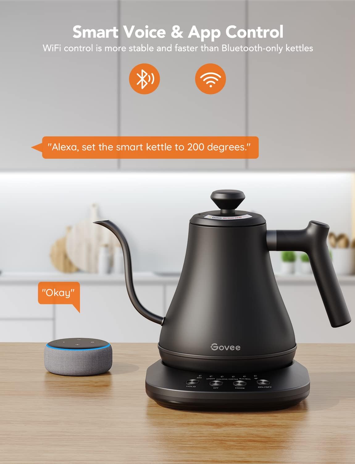 1760825590_Govee-Smart-Electric-Kettle-WiFi-Variable-Temperature-Gooseneck-Pour-Over-Kettle-and-Tea-Kettle-Alexa-Control-1200W-Quick-Heating-100-Stainless-Steel-0.8L-Matte-Black.jpg Govee Smart Electric Kettle, WiFi Variable Temperature Gooseneck Pour Over Kettle and Tea Kettle, Alexa Control, 1200W Quick Heating, 100% Stainless Steel, 0.8L, Matte Black - Image 9