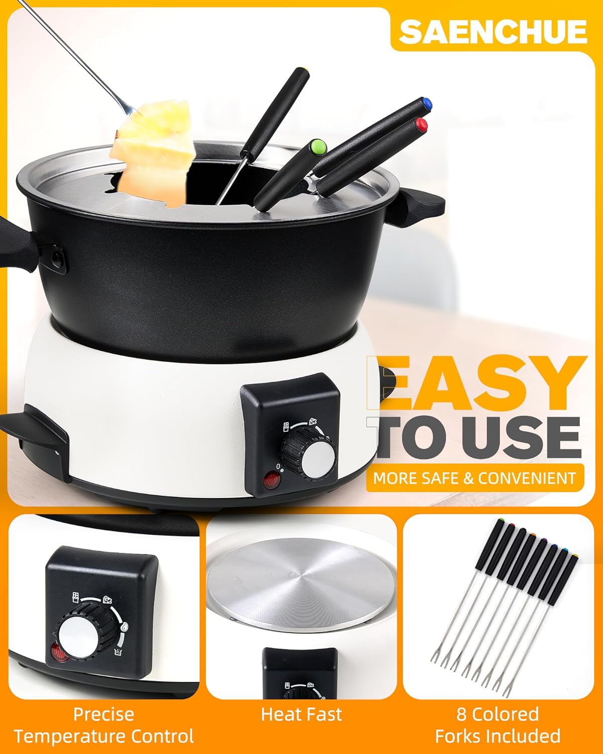 1760825871_3-Quart-Electric-Fondue-Pot-Set-–-Stainless-Steel-Fondue-Pot-with-8-Color-Coded-Forks-3-Mode-Adjustable-Temperature-Control-for-Cheese-Chocolate-Oil-and-Hotpot-Model-FD-10B.jpg 3-Quart Electric Fondue Pot Set – Stainless Steel Fondue Pot with 8 Color-Coded Forks, 3-Mode Adjustable Temperature Control for Cheese, Chocolate, Oil, and Hotpot, Model FD-10B - Image 4