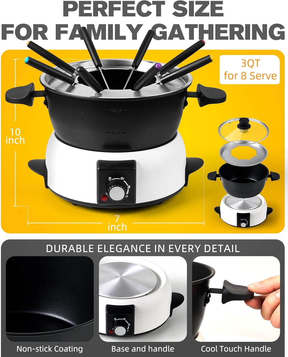 1760825872_3-Quart-Electric-Fondue-Pot-Set-–-Stainless-Steel-Fondue-Pot-with-8-Color-Coded-Forks-3-Mode-Adjustable-Temperature-Control-for-Cheese-Chocolate-Oil-and-Hotpot-Model-FD-10B.jpg 3-Quart Electric Fondue Pot Set – Stainless Steel Fondue Pot with 8 Color-Coded Forks, 3-Mode Adjustable Temperature Control for Cheese, Chocolate, Oil, and Hotpot, Model FD-10B - Image 5
