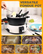 3-Quart Electric Fondue Pot Set – Stainless Steel Fondue Pot with 8 Color-Coded Forks, 3-Mode Adjustable Temperature Control for Cheese, Chocolate, Oil, and Hotpot, Model FD-10B - Image 6
