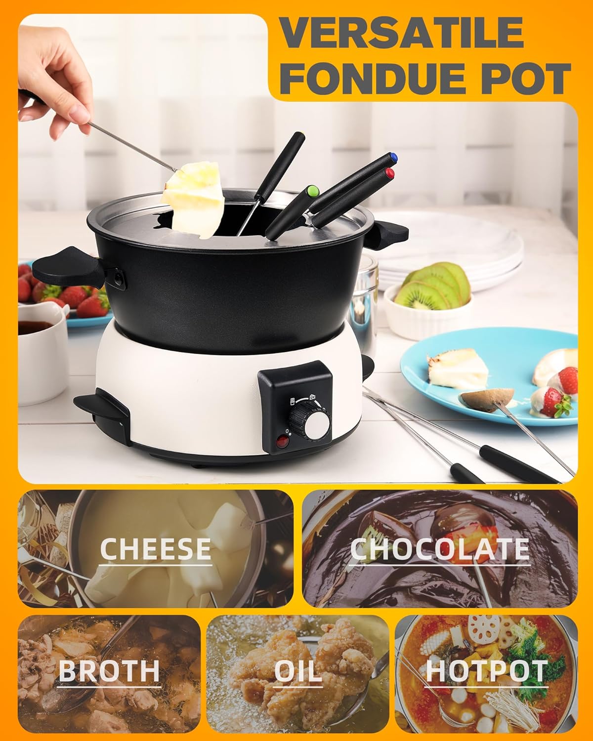 1760825874_3-Quart-Electric-Fondue-Pot-Set-–-Stainless-Steel-Fondue-Pot-with-8-Color-Coded-Forks-3-Mode-Adjustable-Temperature-Control-for-Cheese-Chocolate-Oil-and-Hotpot-Model-FD-10B.jpg 3-Quart Electric Fondue Pot Set – Stainless Steel Fondue Pot with 8 Color-Coded Forks, 3-Mode Adjustable Temperature Control for Cheese, Chocolate, Oil, and Hotpot, Model FD-10B - Image 6