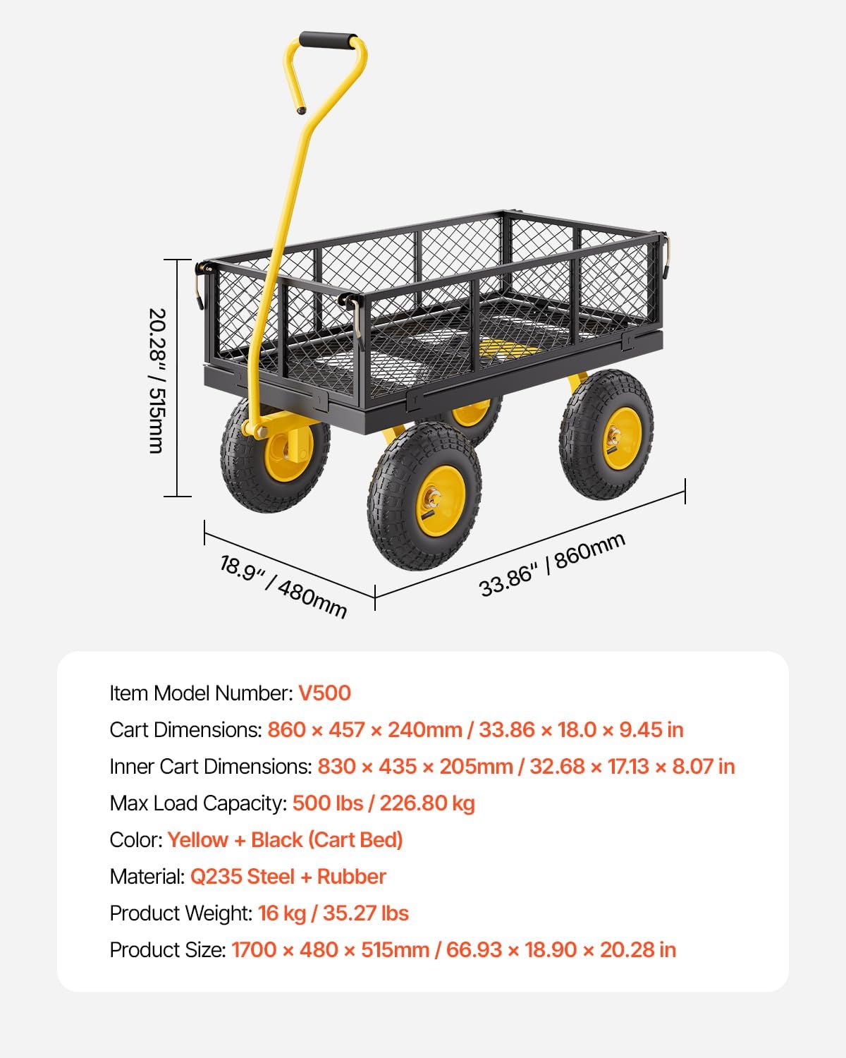 1760828522_VEVOR-500-Lbs-Steel-Garden-Cart-Heavy-Duty-Garden-Wagon-Cart-Pullable-on-Wheels-Metal-Yard-Utility-Wagon-Carts-with-10-All-Terrain-Tires-Mesh-Removable-Sides-and-180°Rotating-Handle.jpg VEVOR 500 Lbs Steel Garden Cart, Heavy Duty Garden Wagon Cart Pullable on Wheels, Metal Yard Utility Wagon Carts with 10" All Terrain Tires, Mesh Removable Sides and 180°Rotating Handle - Image 8