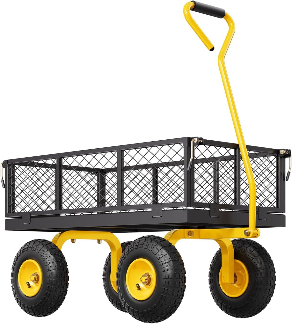 VEVOR 500 Lbs Steel Garden Cart, Heavy Duty Garden Wagon Cart Pullable on Wheels, Metal Yard Utility Wagon Carts with 10" All Terrain Tires, Mesh Removable Sides and 180°Rotating Handle - Image 10