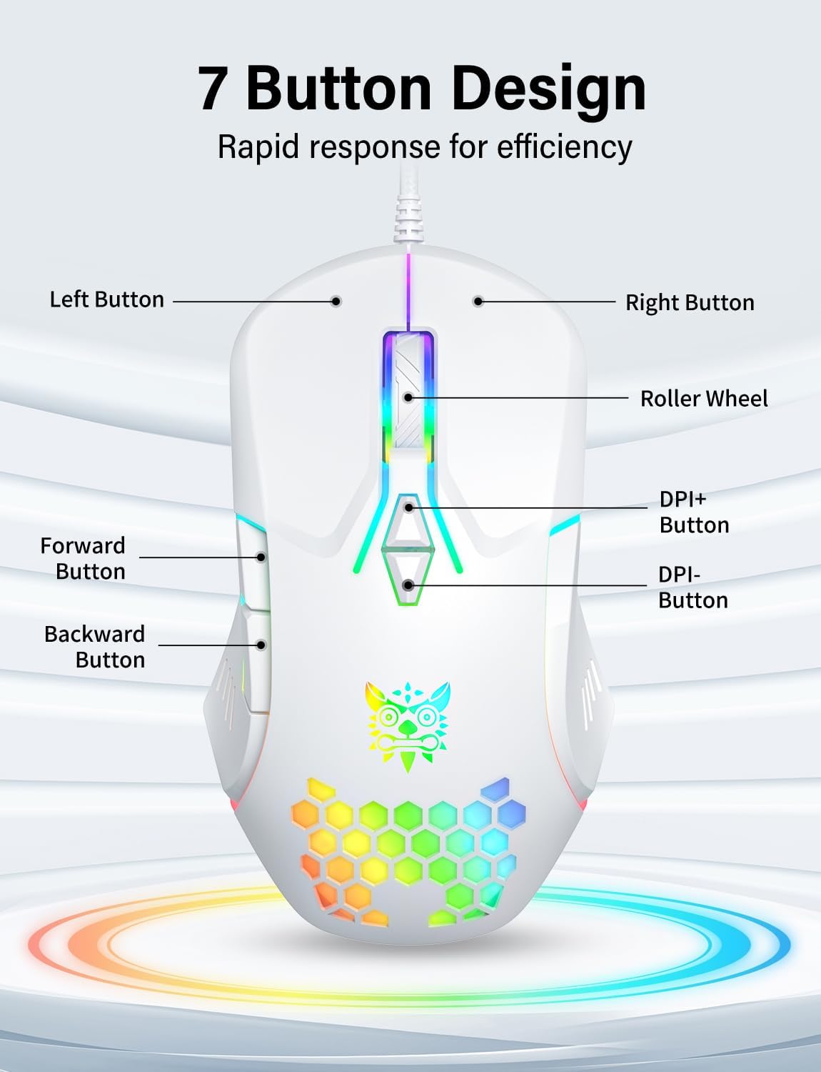 1760835242_Wired-USB-Mouse-Computer-Mouse-with-RGB-Lighting-4-Adjustable-DPI-Ergonomic-Optical-Office-Mouse-7-Buttons-Corded-Mice-for-WindowPCLaptopDesktopMacChromebook-White.jpg Wired USB Mouse, Computer Mouse with RGB Lighting, 4 Adjustable DPI, Ergonomic Optical Office Mouse, 7 Buttons Corded Mice for Window/PC/Laptop/Desktop/Mac/Chromebook, White - Image 4