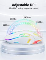 Wired USB Mouse, Computer Mouse with RGB Lighting, 4 Adjustable DPI, Ergonomic Optical Office Mouse, 7 Buttons Corded Mice for Window/PC/Laptop/Desktop/Mac/Chromebook, White - Image 5