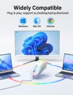 Wired USB Mouse, Computer Mouse with RGB Lighting, 4 Adjustable DPI, Ergonomic Optical Office Mouse, 7 Buttons Corded Mice for Window/PC/Laptop/Desktop/Mac/Chromebook, White - Image 6