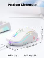 Wired USB Mouse, Computer Mouse with RGB Lighting, 4 Adjustable DPI, Ergonomic Optical Office Mouse, 7 Buttons Corded Mice for Window/PC/Laptop/Desktop/Mac/Chromebook, White - Image 7