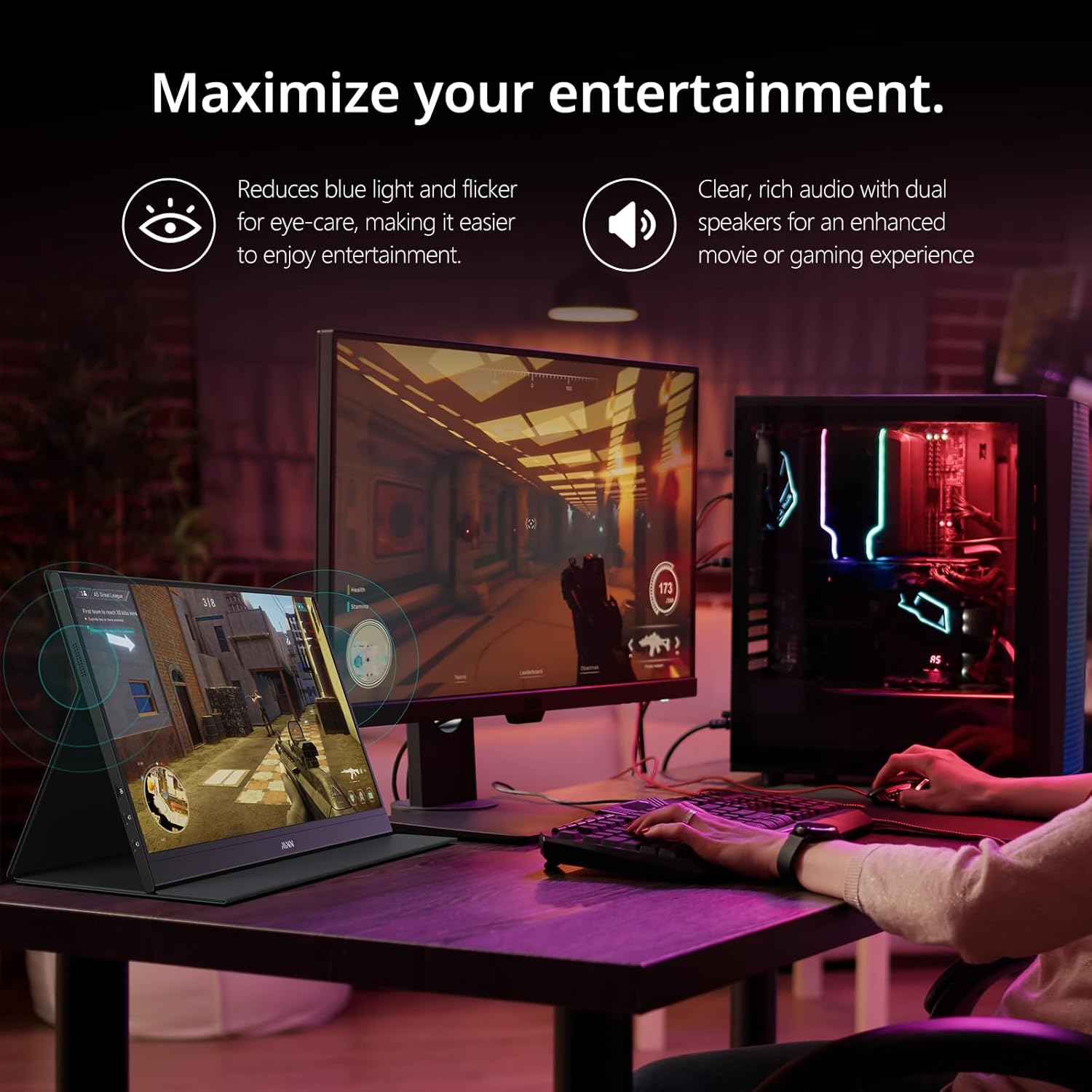 1760835869_MNN-Portable-Monitor-15.6inch-FHD-1080P-USB-C-HDMI-Gaming-Ultra-Slim-IPS-Display-wSmart-Cover-SpeakersHDR-PlugPlay-External-Monitor-for-Laptop-PC-Phone-Mac-15.6-1080P.jpg MNN Portable Monitor 15.6inch FHD 1080P USB C HDMI Gaming Ultra-Slim IPS Display w/Smart Cover & Speakers,HDR Plug&Play, External Monitor for Laptop PC Phone Mac (15.6'' 1080P) - Image 5