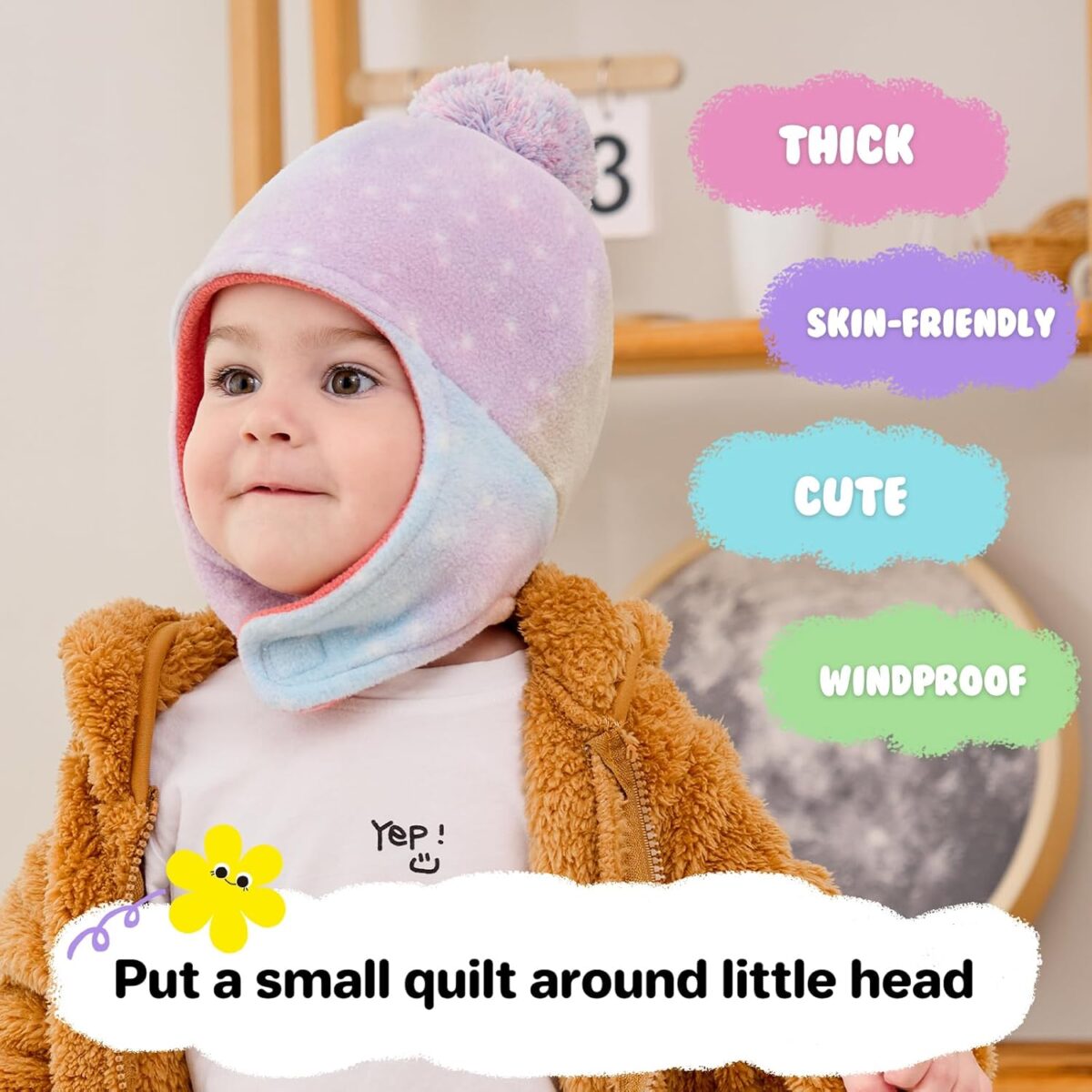 Baby Beanie Hat Pom Full Hood Hat Toddler Winter Hat Fleece Earflap Cap for 6M-4T Boys Girls Winter - Image 5