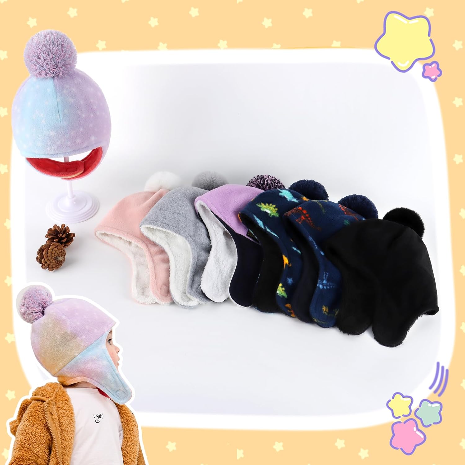 1760838137_Baby-Beanie-Hat-Pom-Full-Hood-Hat-Toddler-Winter-Hat-Fleece-Earflap-Cap-for-6M-4T-Boys-Girls-Winter.jpg Baby Beanie Hat Pom Full Hood Hat Toddler Winter Hat Fleece Earflap Cap for 6M-4T Boys Girls Winter - Image 6
