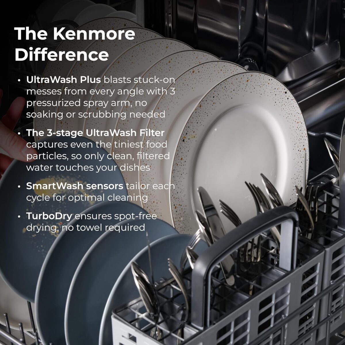 Kenmore 24" Built-in Stainless Steel Tub Dishwasher EasyFlex 3rd, SmartWash, UltraWash Plus, TurboDry, MoreSpace Adjustable Rack, Energy Star Certified, Black - Image 5