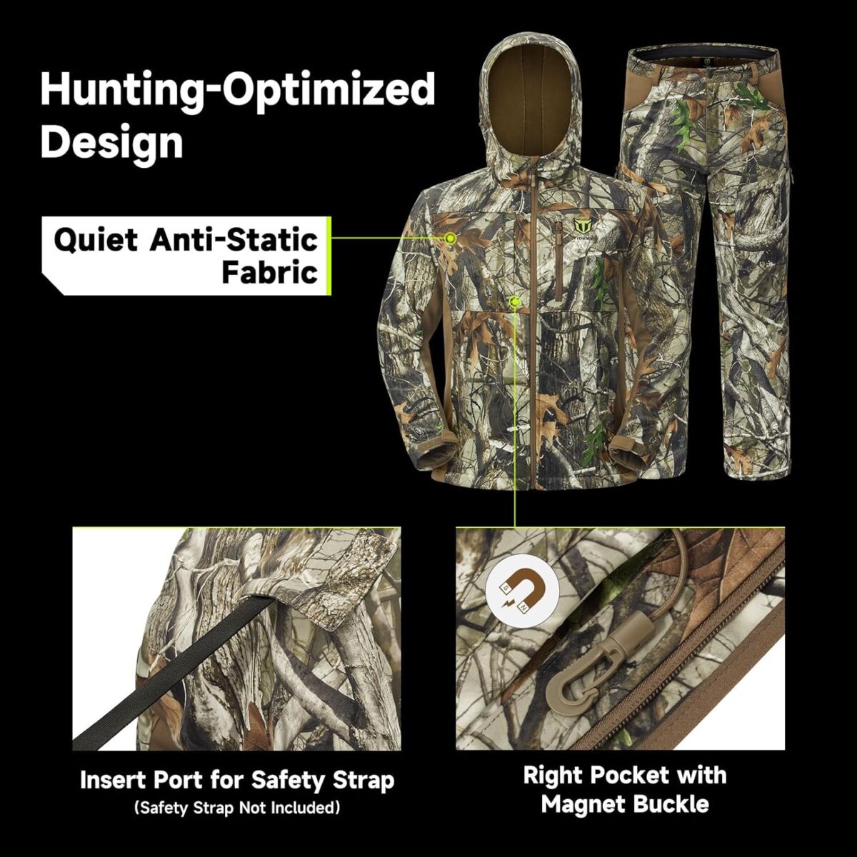 TIDEWE Hunting Clothes for Men with Fleece Lining, Safety Strap Compatible Water Resistant Silent Hunting Jacket and Pants - Image 3