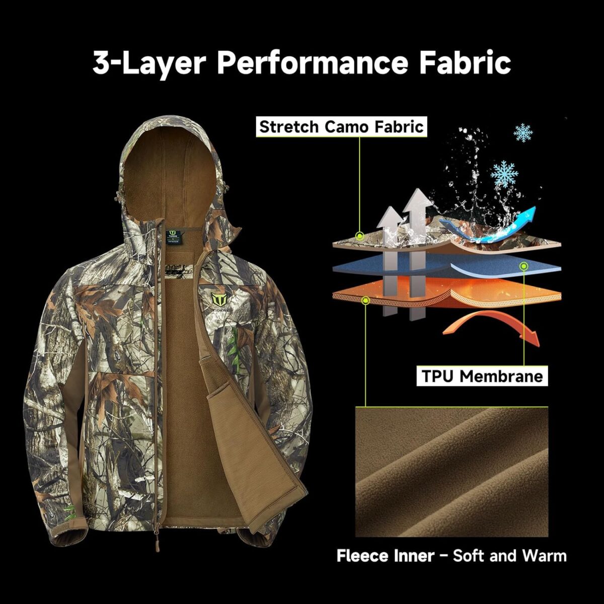 TIDEWE Hunting Clothes for Men with Fleece Lining, Safety Strap Compatible Water Resistant Silent Hunting Jacket and Pants - Image 4