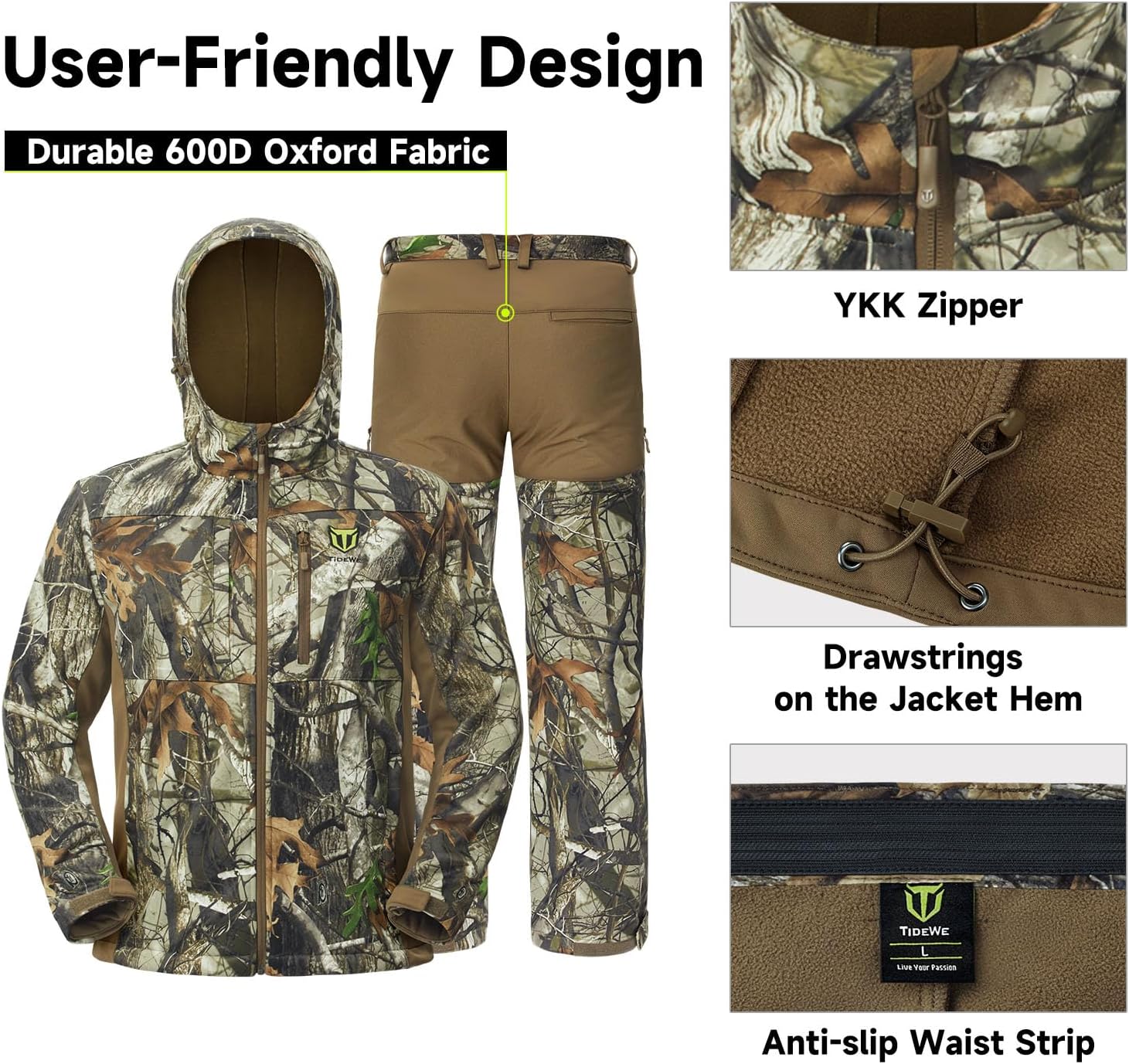 1760838614_TIDEWE-Hunting-Clothes-for-Men-with-Fleece-Lining-Safety-Strap-Compatible-Water-Resistant-Silent-Hunting-Jacket-and-Pants.jpg TIDEWE Hunting Clothes for Men with Fleece Lining, Safety Strap Compatible Water Resistant Silent Hunting Jacket and Pants - Image 6