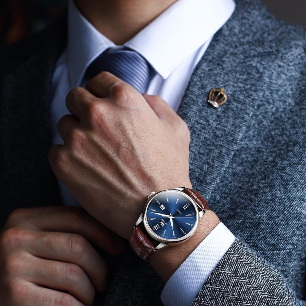 OLEVS Men Leather Watch,Mens Wrist Watches,Big Face Watches for Men,Leather Band Watches for Men,Day Date Watches for Men,Waterproof Watches for Men,Men Classic Watch,Reloj para Hombres - Image 3