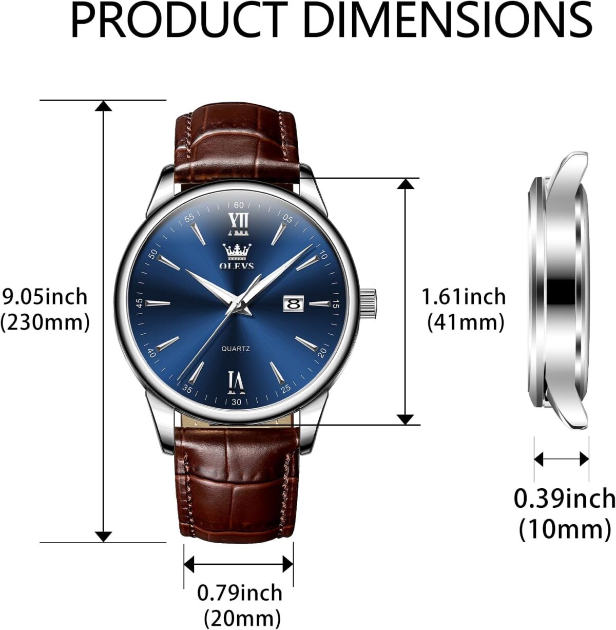 OLEVS Men Leather Watch,Mens Wrist Watches,Big Face Watches for Men,Leather Band Watches for Men,Day Date Watches for Men,Waterproof Watches for Men,Men Classic Watch,Reloj para Hombres - Image 6