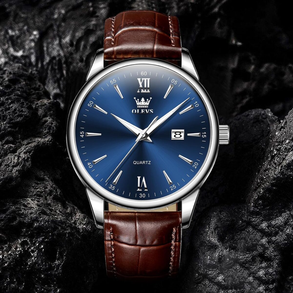 OLEVS Men Leather Watch,Mens Wrist Watches,Big Face Watches for Men,Leather Band Watches for Men,Day Date Watches for Men,Waterproof Watches for Men,Men Classic Watch,Reloj para Hombres - Image 8
