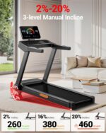UMAY Fitness Treadmill with 3-Level Incline, Treadmills for Home Auto Folding with Pulse Sensors, 300 LBS Capacity, 3.0HP Quiet Brushless, Max 8.7 MPH - Image 3
